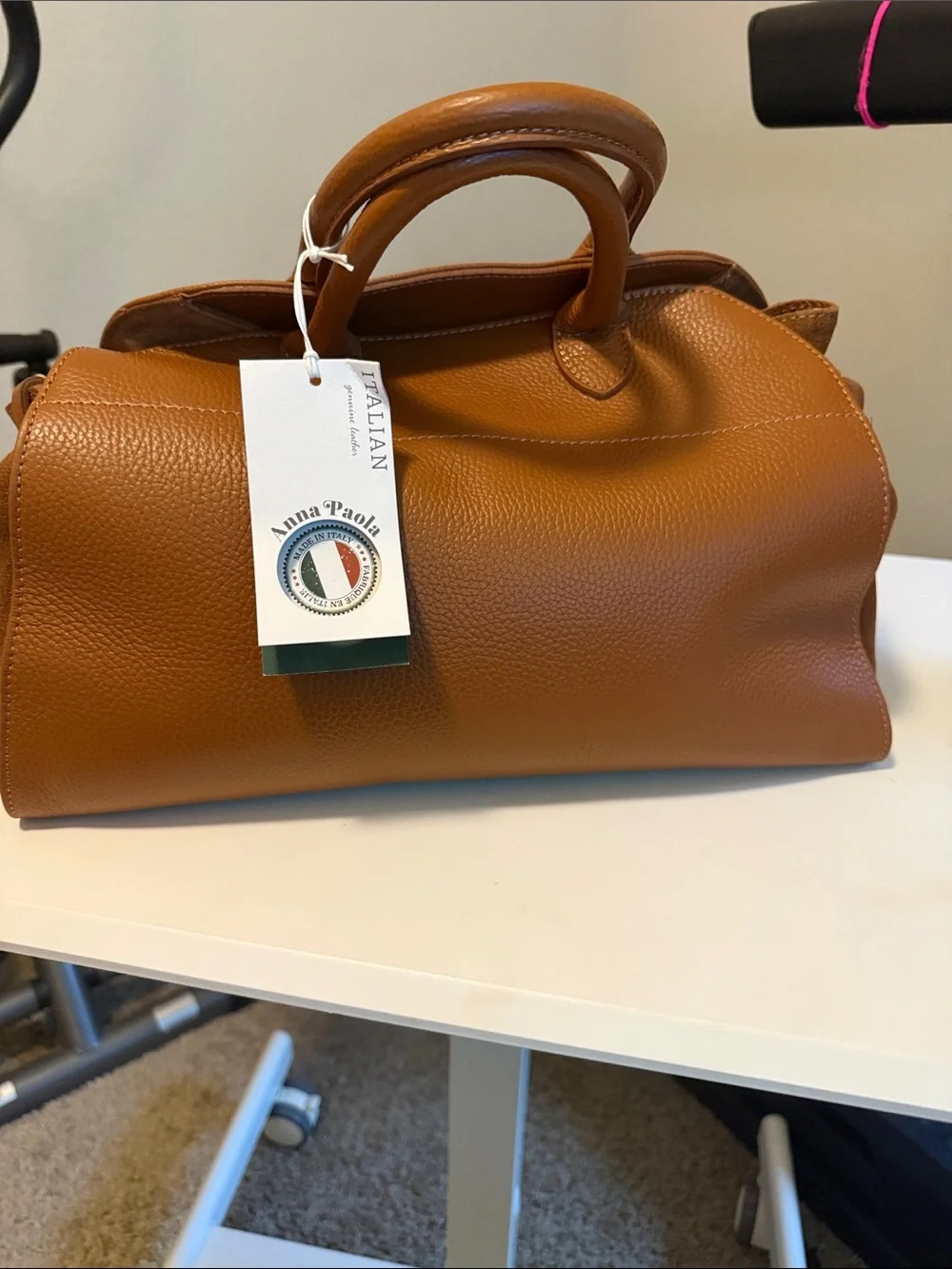 Classic Tan Leather Satchel with Rounded Top Handles